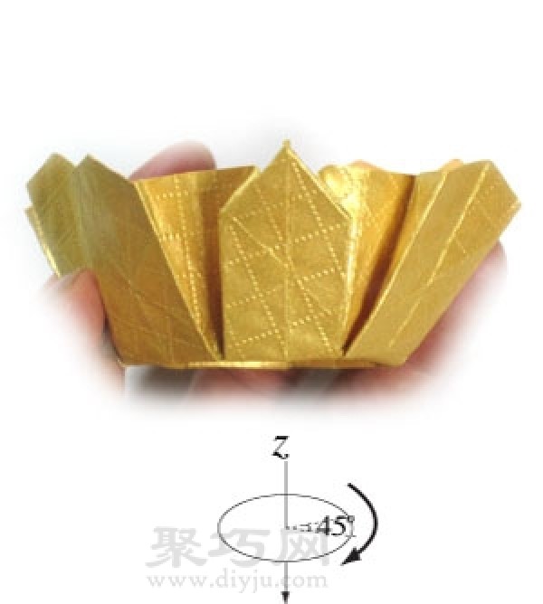 Step by step illustration of handmade origami octagonal crown