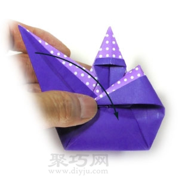 Illustration of steps for wizard to make origami with crossed hands