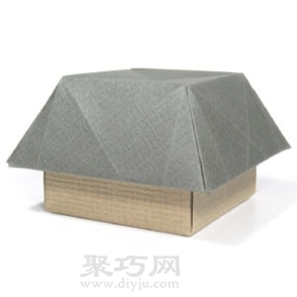 Three-dimensional house handmade origami tutorial illustration