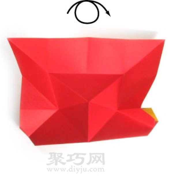 Illustration of heart-shaped origami tutorial with arrow through heart