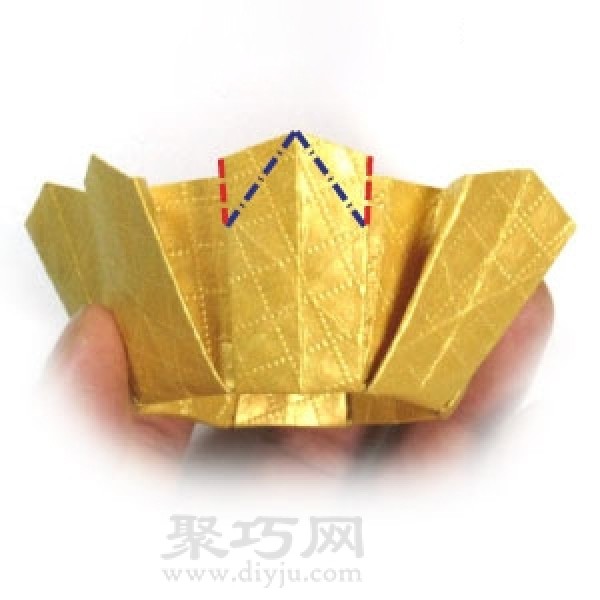 Step by step illustration of handmade origami octagonal crown