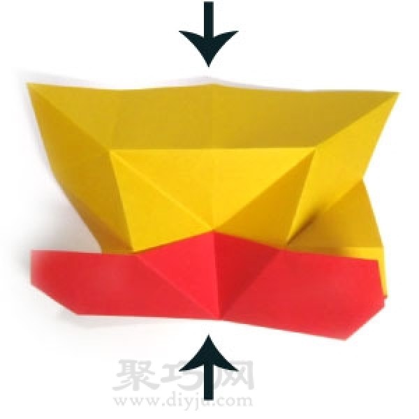 Illustration of heart-shaped origami tutorial with arrow through heart