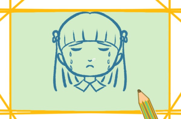 Simple drawing of little girl crying