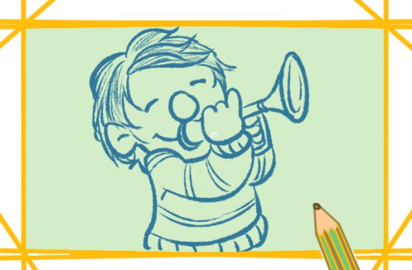 Simple drawing of boy playing trumpet