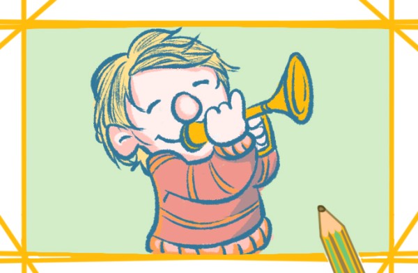 Simple drawing of boy playing trumpet