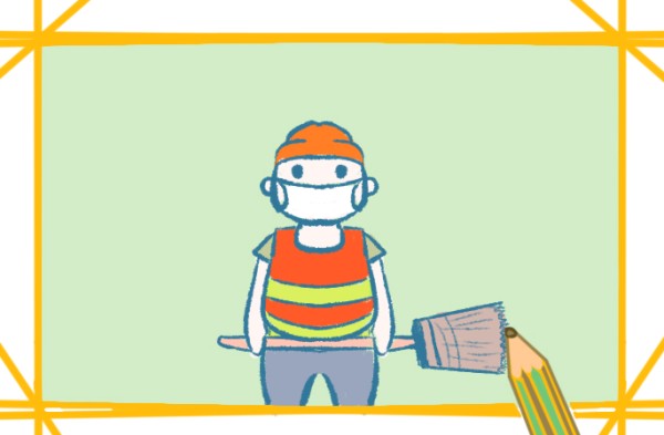 Simple drawing of hard-working sanitation worker