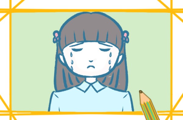 Simple drawing of little girl crying