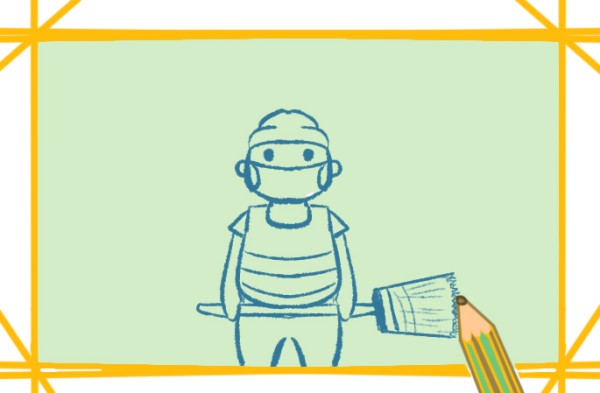 Simple drawing of hard-working sanitation worker