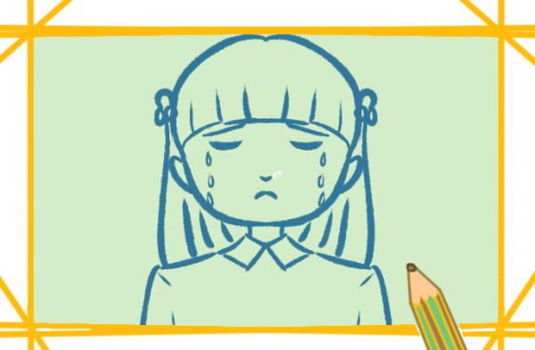 Simple drawing of little girl crying