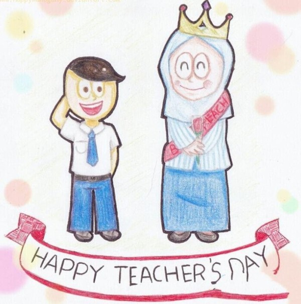 Appreciation of the pictures of my teacher and me painting the theme of Foreign Teachers' Day