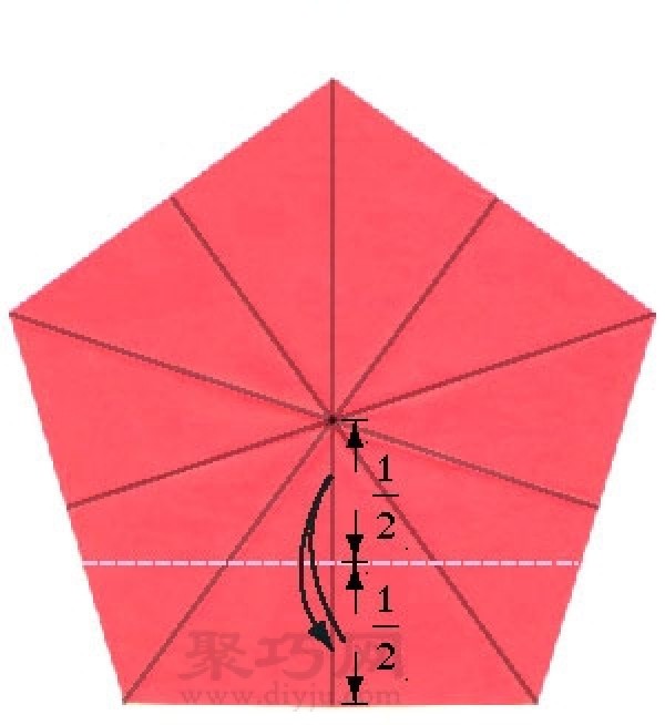 Illustration of origami pentagonal round dart