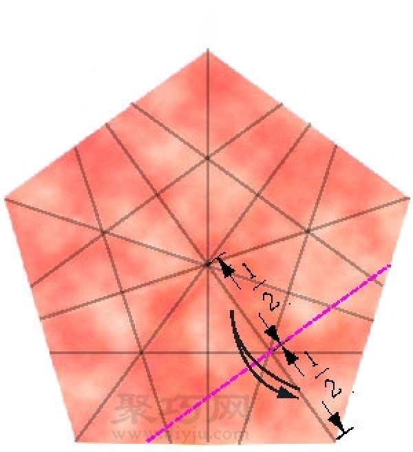 Illustration of origami pentagonal round dart