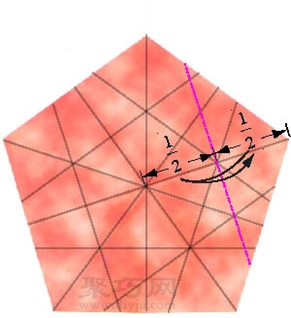 Illustration of origami pentagonal round dart