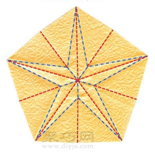 Manual origami five-pointed three-dimensional star tutorial illustration