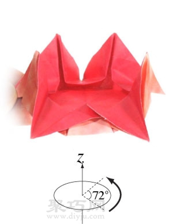 Illustration of origami pentagonal round dart