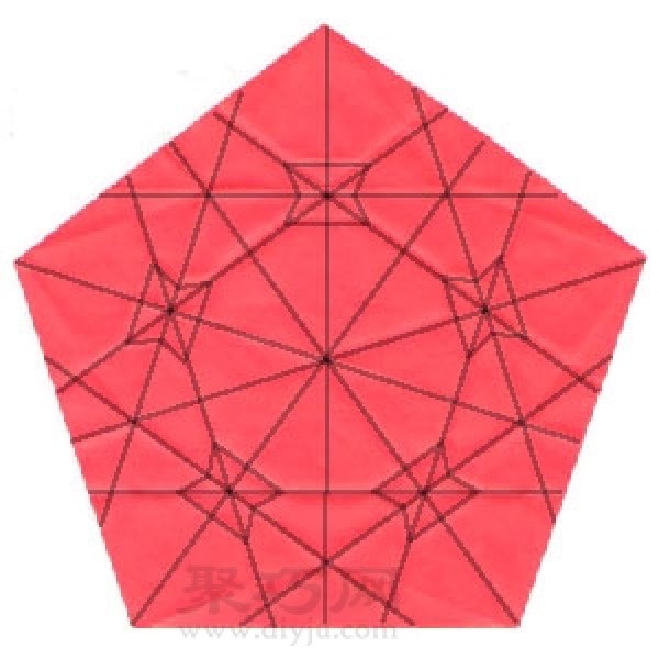 Illustration of origami pentagonal round dart