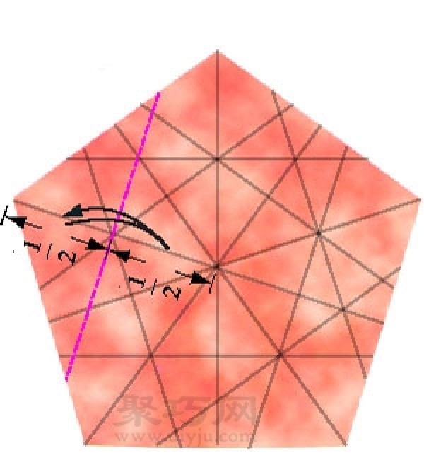 Illustration of origami pentagonal round dart