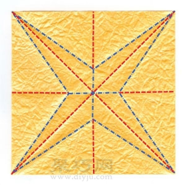 Illustration of the steps of handmade origami four-corner three-dimensional stars