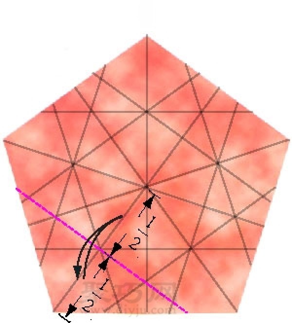 Illustration of origami pentagonal round dart