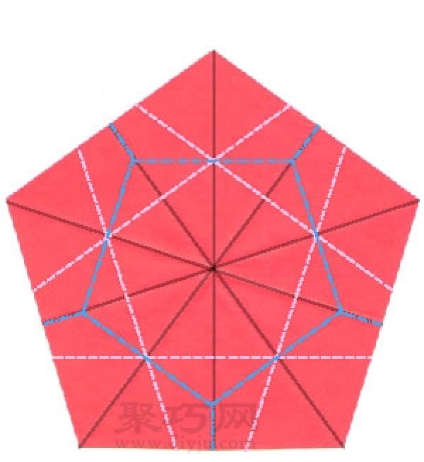 Illustration of origami pentagonal round dart