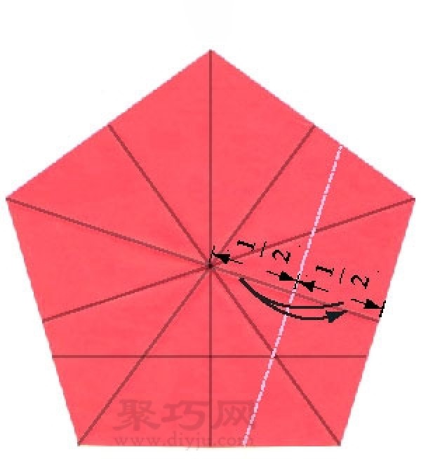 Illustration of origami pentagonal round dart