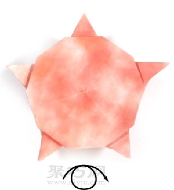 Illustration of origami pentagonal round dart