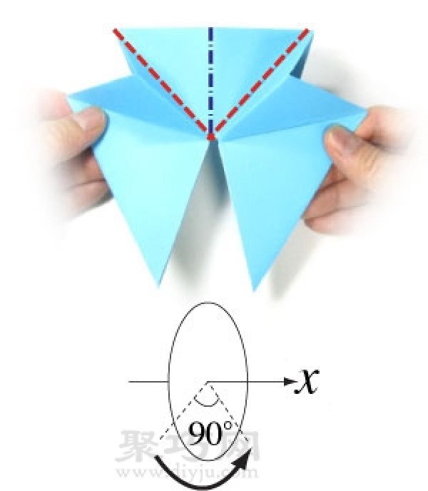 Manual origami three-dimensional five-pointed star folding steps