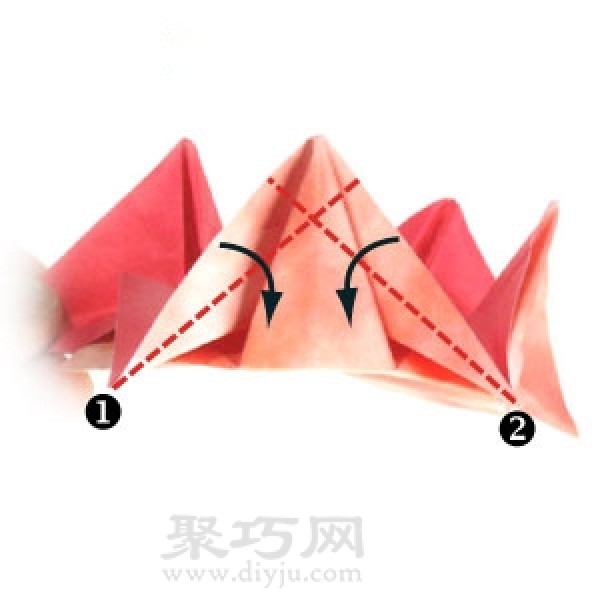 Illustration of origami pentagonal round dart