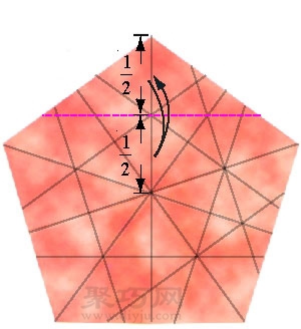 Illustration of origami pentagonal round dart