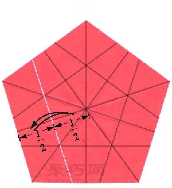 Illustration of origami pentagonal round dart