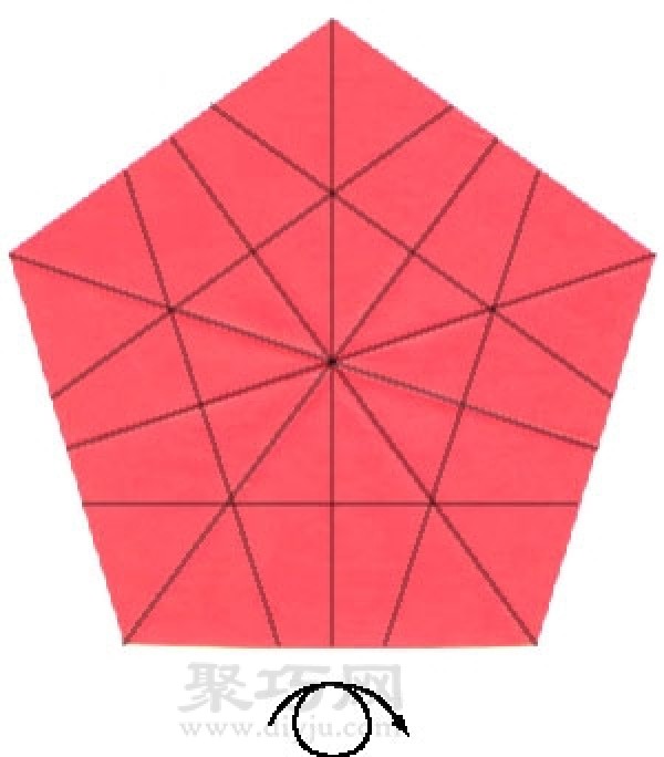 Illustration of origami pentagonal round dart