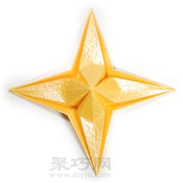 How to fold three-dimensional four-pointed star origami