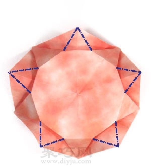 Illustration of origami pentagonal round dart