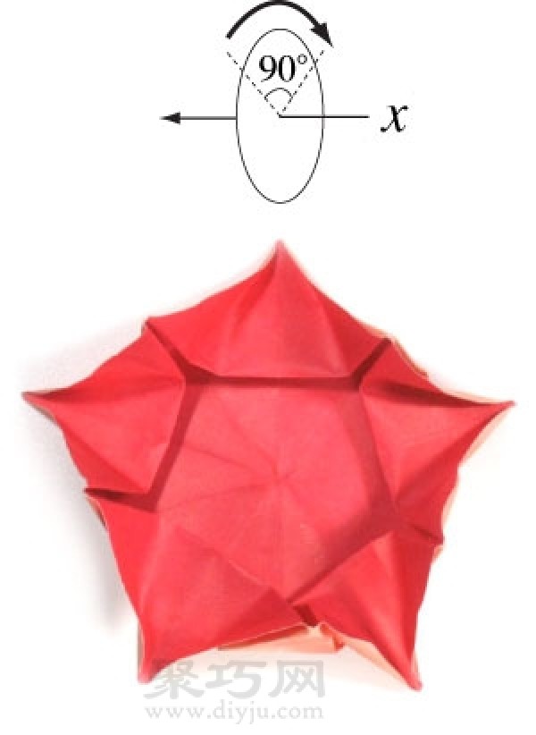 Illustration of origami pentagonal round dart