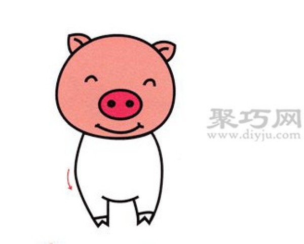 In just 2 minutes, you can easily learn how to draw a standing, super cute cartoon pig!