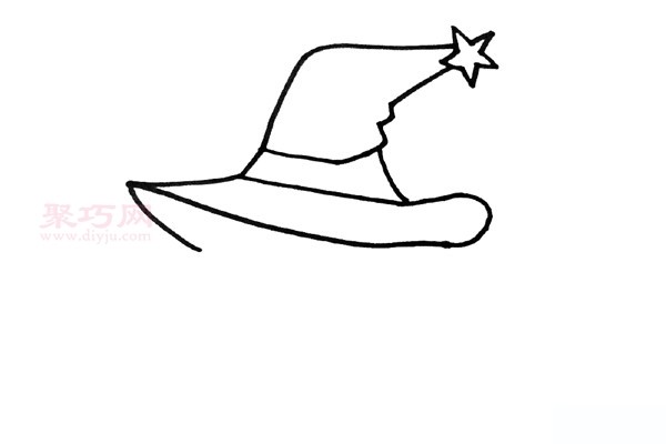 The drawing method of the little witch riding a broom is simple and beautiful