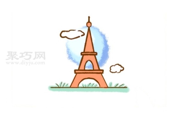 Illustration of steps to draw the Eiffel Tower in simple strokes