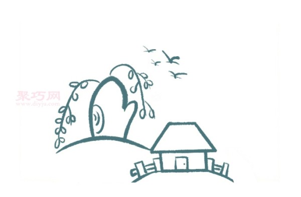 Simple drawing method for children to draw a prairie house