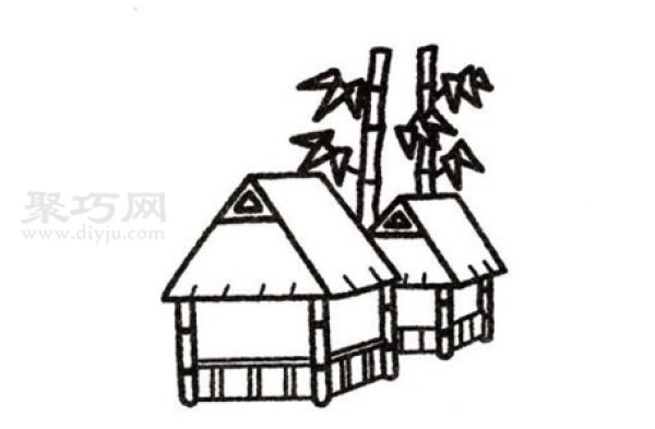 How to draw a bamboo building for children. How to draw a bamboo building with simple strokes.