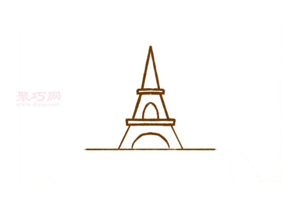 Illustration of steps to draw the Eiffel Tower in simple strokes