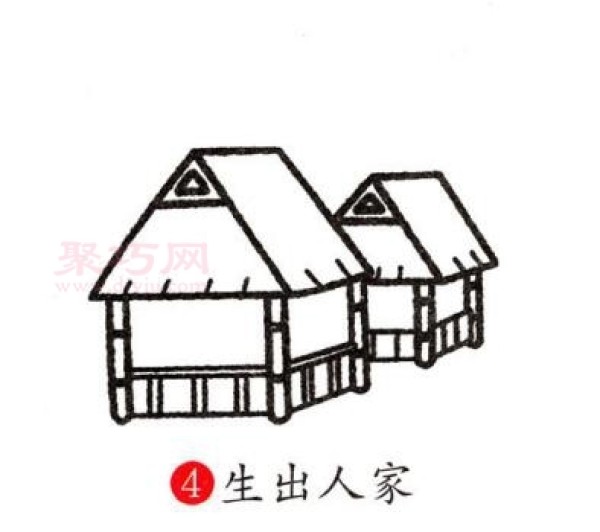 How to draw a bamboo building for children. How to draw a bamboo building with simple strokes.