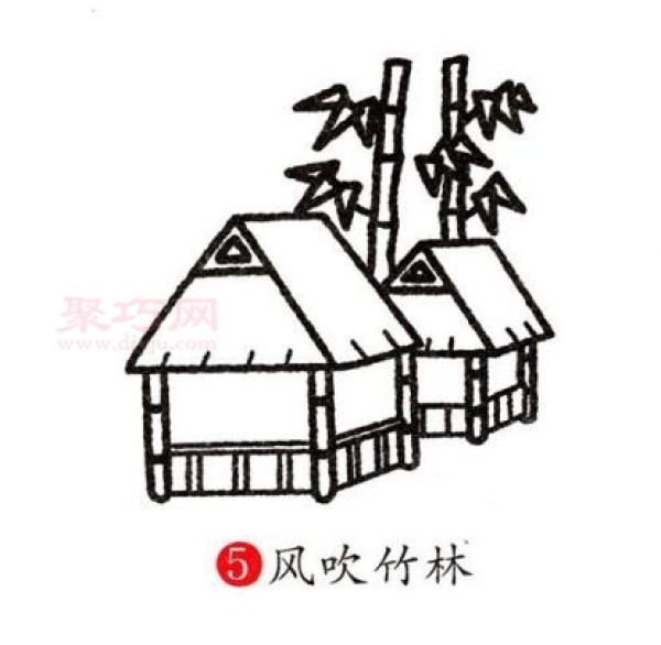 How to draw a bamboo building for children. How to draw a bamboo building with simple strokes.