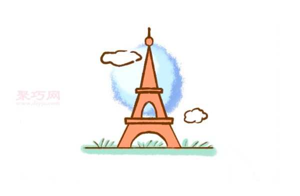 Illustration of steps to draw the Eiffel Tower in simple strokes