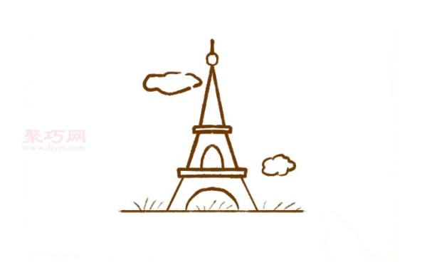 Illustration of steps to draw the Eiffel Tower in simple strokes