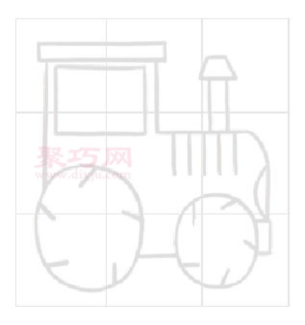 Illustration of the steps to draw a simple tractor