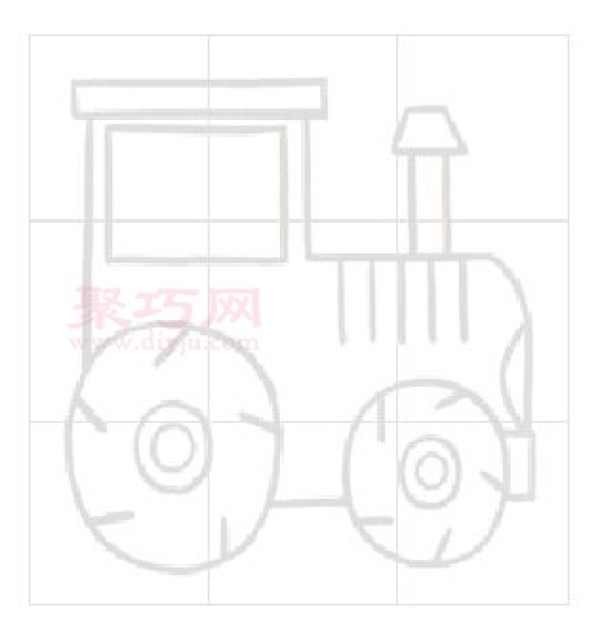 Illustration of the steps to draw a simple tractor