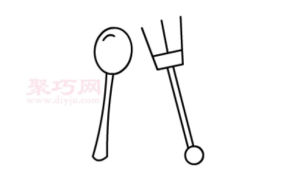 5 steps to draw a spoon and a fork. Learn how to draw a spoon and a fork in simple strokes.