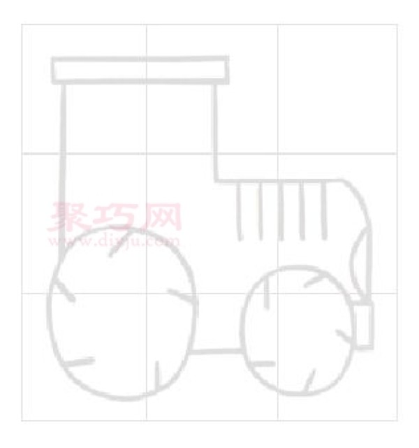 Illustration of the steps to draw a simple tractor