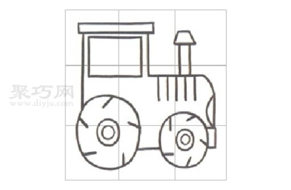 Illustration of the steps to draw a simple tractor