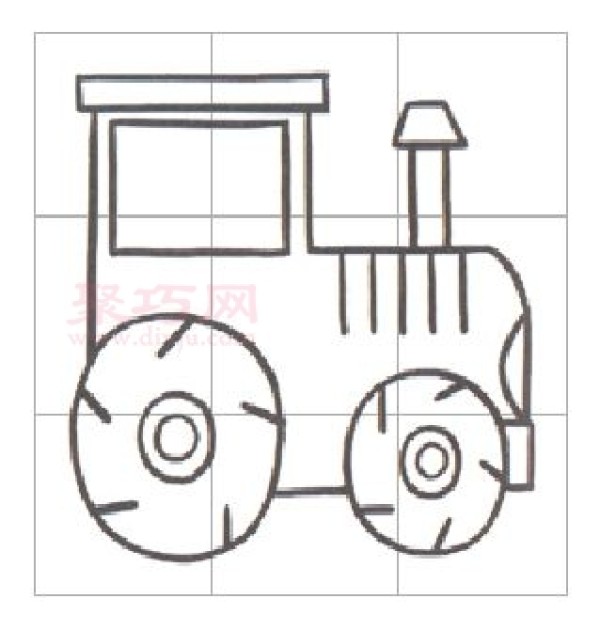 Illustration of the steps to draw a simple tractor